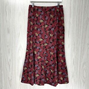 Christopher & Banks Flare Panel Maxi Skirt Womens Size 6‎ Black Red Side Zip